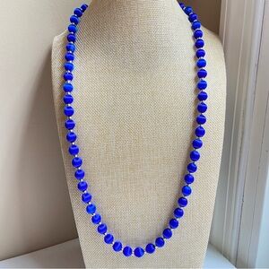 Royal blue silk thread wrapped bead necklace with goldtone spacers Vintage